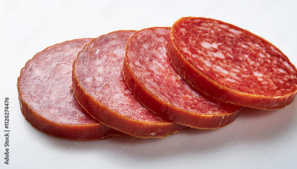 Tasty sausage slices on white background. Delicious meat food. Tasty sausage slices on white background. Delicious meat food.