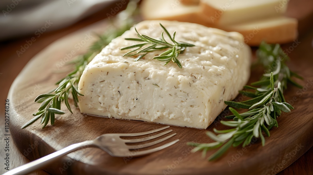 Rosemary Infused Cheese on Wooden Board Rosemary Infused Cheese on Wooden Board