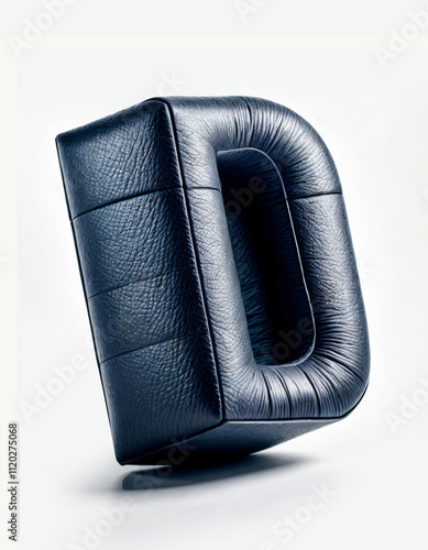 3D Alphabet letter in leather texture, inflated effect, black, textured, D