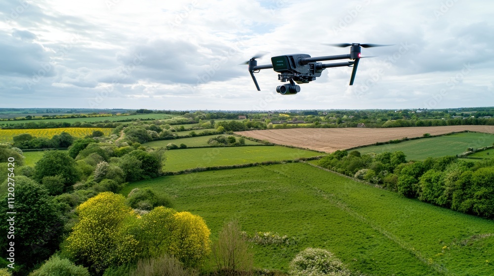 Drone surveying aerial mapping of rural landscapes and natural environments from elevated viewpoints