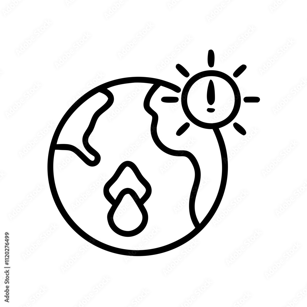 Icon of Earth with a sun and drop symbolizing global warming awareness for International Earth Day Icon of Earth with a sun and drop symbolizing global warming awareness for International Earth Day
