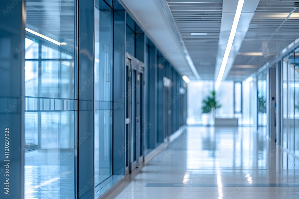 Modern Office Corridor with Glass Walls and Natural Light Modern Office Corridor with Glass Walls and Natural Light
