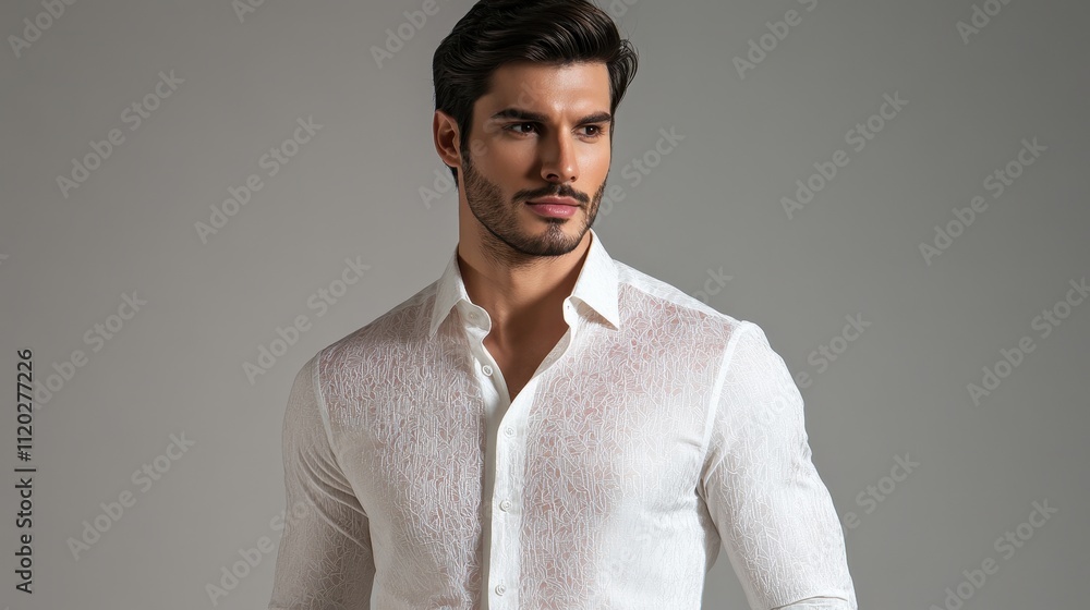 Stylish Man in White Shirt Posing Confidently Stylish Man in White Shirt Posing Confidently