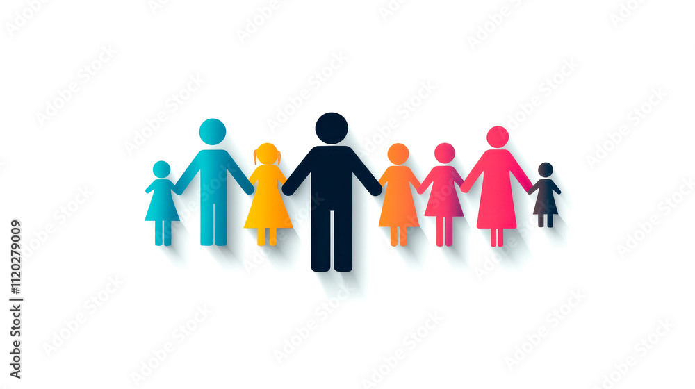 A colorful group of stylized human figures representing family and community, showcasing diversity and unity. A colorful group of stylized human figures representing family and community, showcasing diversity and unity.