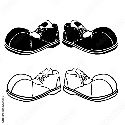 Vector Illustration of Clown Shoes in Black and White Styles