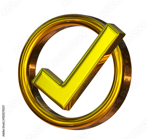 Golden Checkmark With Circle Icon 3d on png transparent background.