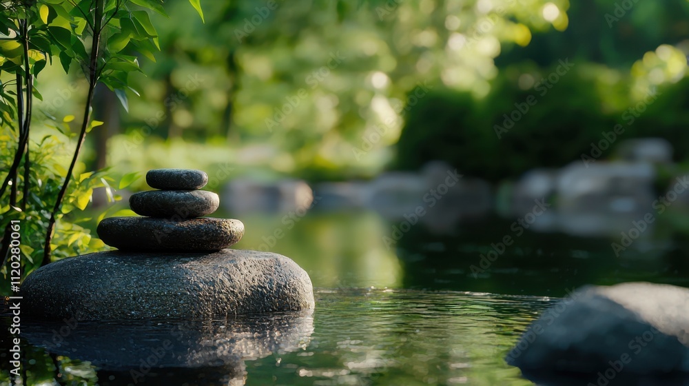 A rock is sitting on the water in a pond A rock is sitting on the water in a pond