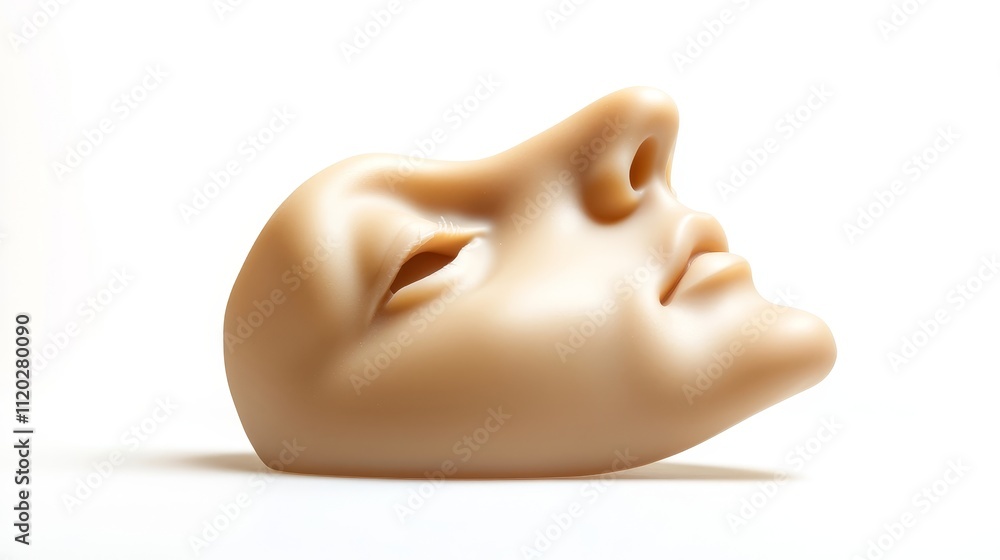 A plastic face mask is on a white background A plastic face mask is on a white background