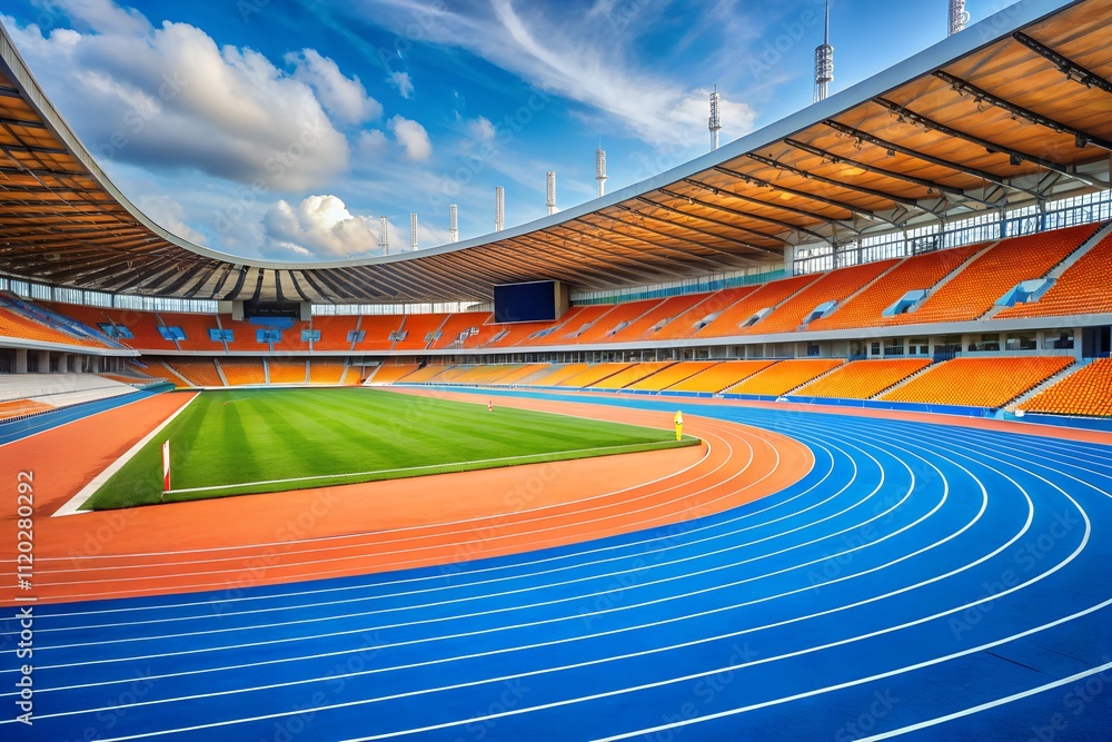 Fototapeta premium a stadium with a blue and orang track