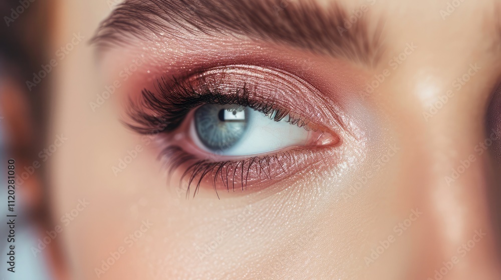 Mystical pink and bronze smoky eye makeup on a face Mystical pink and bronze smoky eye makeup on a face