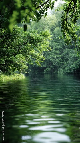 A forest with a river running through it