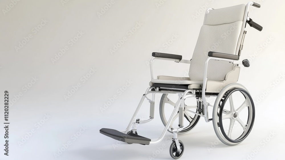 Fototapeta premium A white and tan hospital chair with wheels
