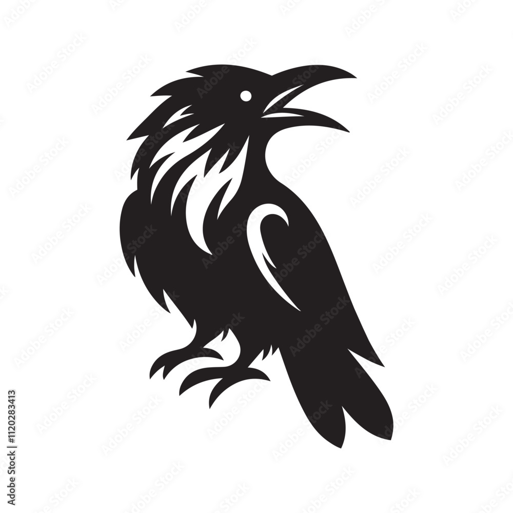 Fototapeta premium Crow with an open beak silhouette vector art black color design and solid white background