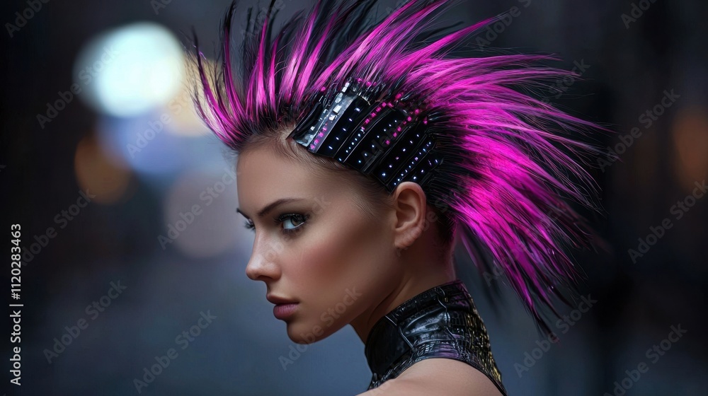 Fototapeta premium A woman with pink hair and a black and gold headband