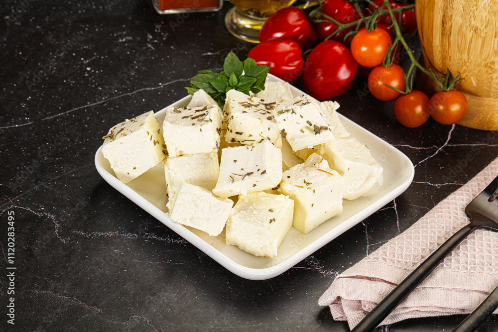 Greek traditional Feta cheese cubes Greek traditional Feta cheese cubes