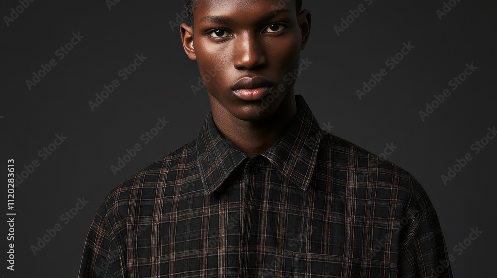 Stylish Portrait of Young Male Model in Checkered Shirt Stylish Portrait of Young Male Model in Checkered Shirt