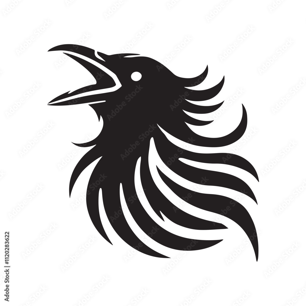 Obraz premium Crow with an open beak silhouette vector art black color design and solid white background