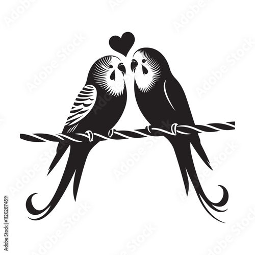 Pair of lovebirds on a wire silhouette vector art black color design and solid white background