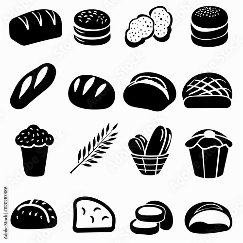 Wallpaper Mural Bread loaves icon, bakery products set, flat minimal pastry collection, baked buns, baguettes symbols Torontodigital.ca