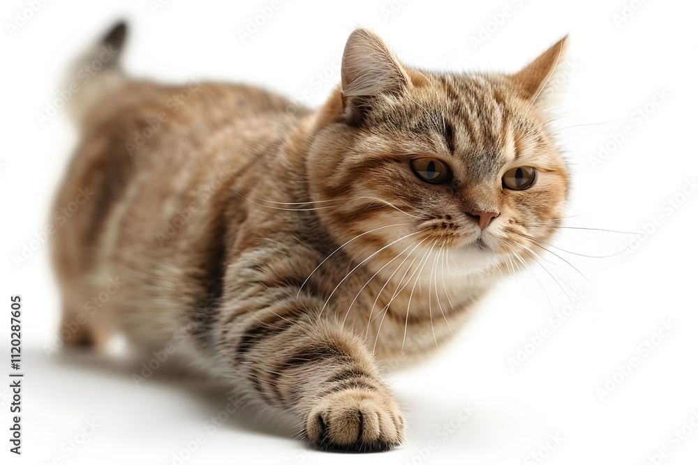 Fototapeta premium Adorable Tabby Cat in Motion on White Background for Pet Posters