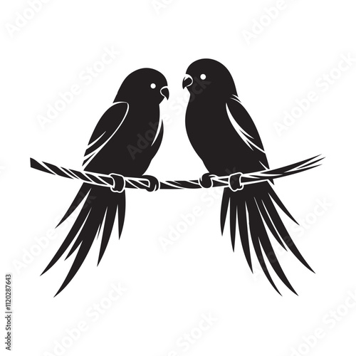 Pair of lovebirds on a wire silhouette vector art black color design and solid white background