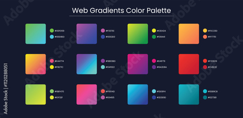 Gradient Colour, Color Palette, Swatches in RGB, HEX Colors, Paint Palette, Bright Colours in HEX Codes.