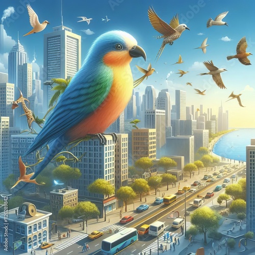 Feathered Friends A vibrant bird city where different bird speci photo