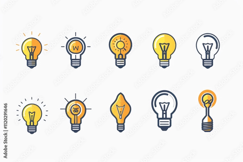 Light bulb flat icon set, light bulb icons collection, simple minimal logos isolated on white Light bulb flat icon set, light bulb icons collection, simple minimal logos isolated on white