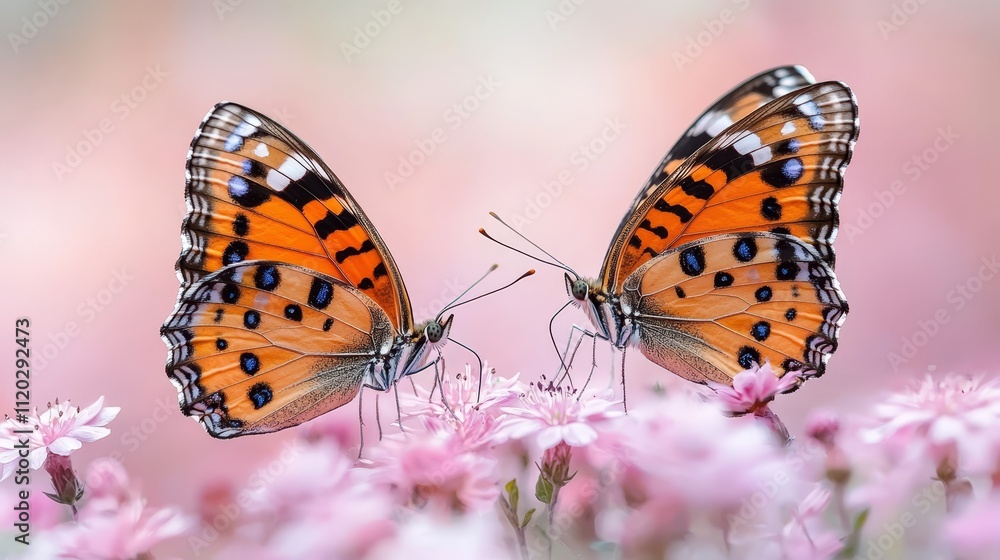 Obraz premium A couple of butterflies sitting on top of a pink flower