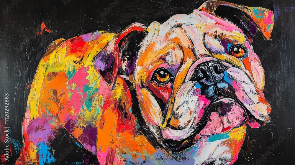 Obraz premium A painting of a bulldog on a black background