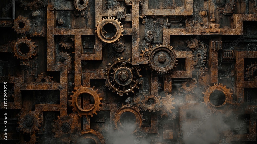 A room with a lot of gears and a lot of smoke A room with a lot of gears and a lot of smoke
