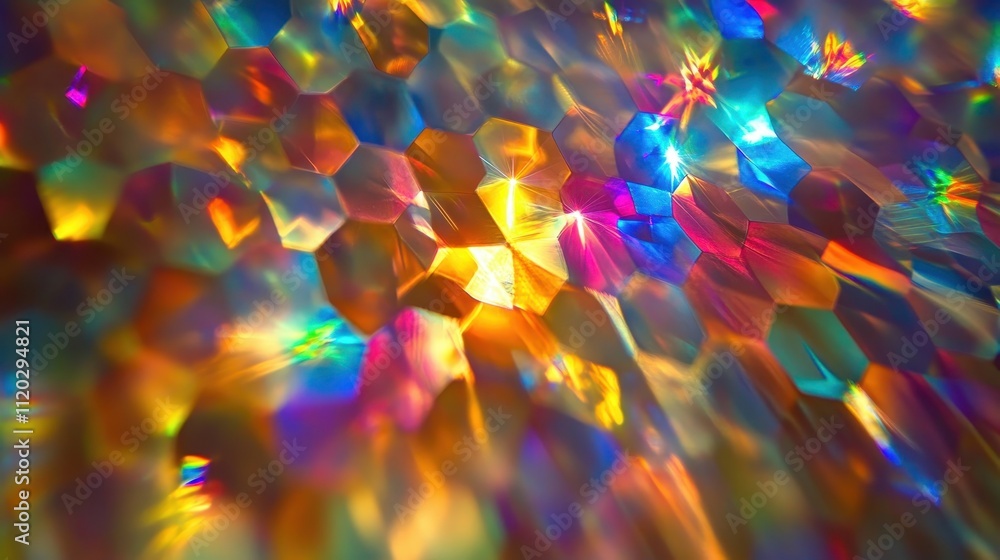Colorful Hexagonal Light Reflections in Abstract Design Colorful Hexagonal Light Reflections in Abstract Design