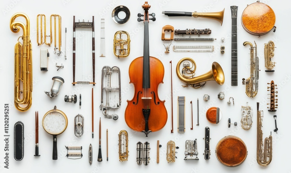 Naklejka premium Assorted musical instruments arranged neatly.