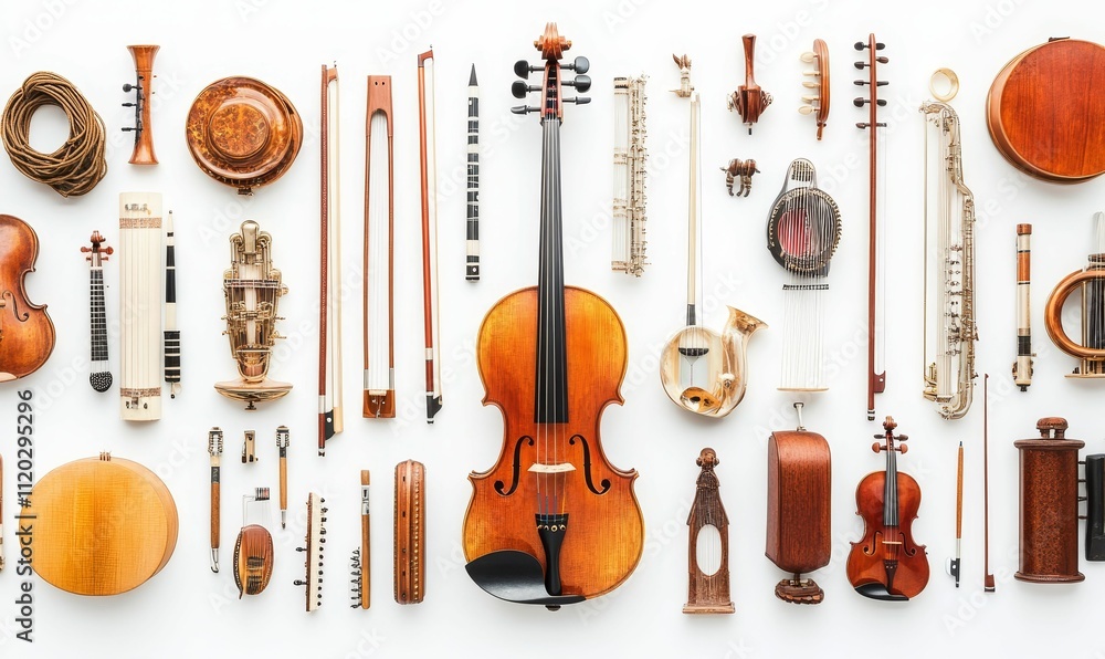 Fototapeta premium Collection of diverse stringed and wind instruments.