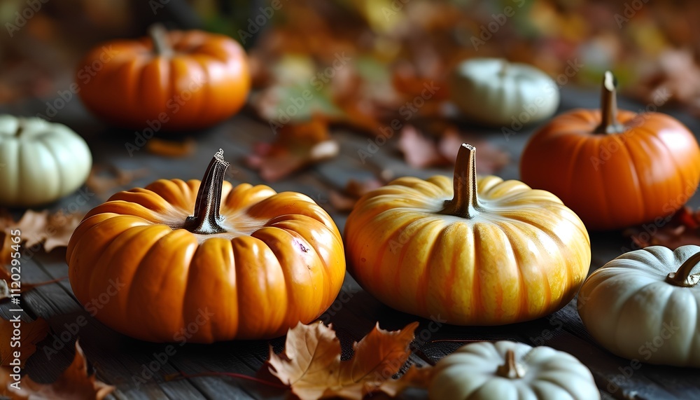 Artistic display of pumpkins, showcasing diversity in size and texture for autumn celebrations Artistic display of pumpkins, showcasing diversity in size and texture for autumn celebrations