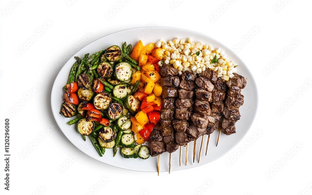 Gourmet Dish with Grilled Veggies Salad and Peruvian Beef Heart Anticuchos Gourmet Dish with Grilled Veggies Salad and Peruvian Beef Heart Anticuchos