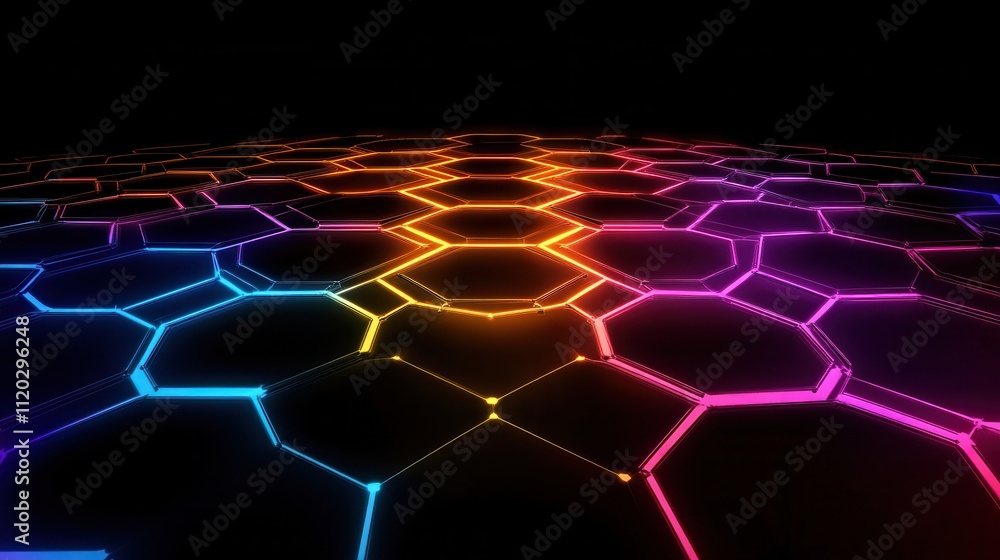 Colorful Hexagonal Pattern with Neon Glow Effects Colorful Hexagonal Pattern with Neon Glow Effects