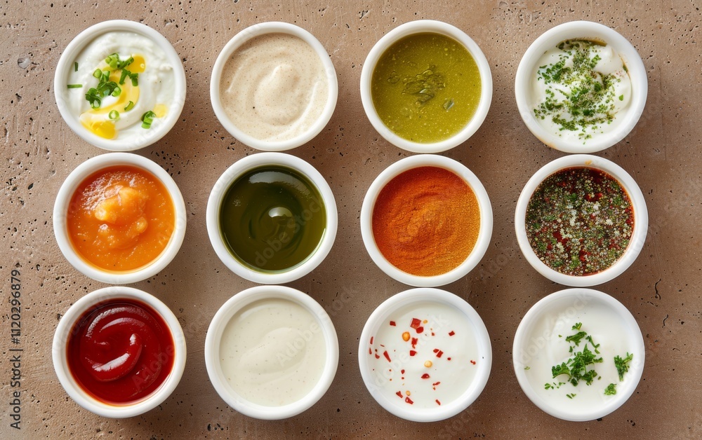 Large collection of sauces and spiced spreads in small jars. Big Set of colored dipping sauces in Crockery. Different types of dressing, mayonnaise, mustard, soy sauce, oil and ketchup on a black. Large collection of sauces and spiced spreads in small jars. Big Set of colored dipping sauces in Crockery. Different types of dressing, mayonnaise, mustard, soy sauce, oil and ketchup on a black.