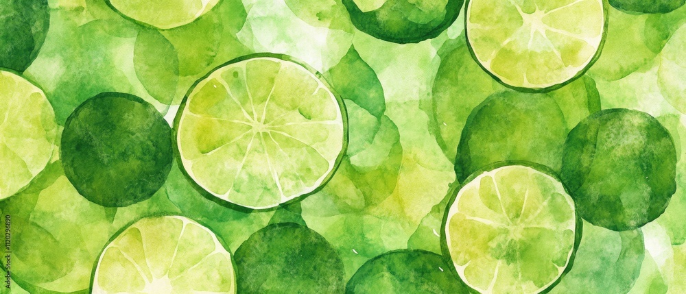 Watercolor painting of lime slices. Watercolor painting of lime slices.