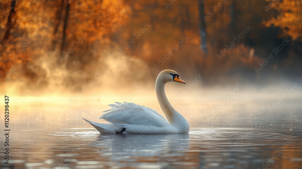 Fototapeta premium A white swan floating on top of a body of water