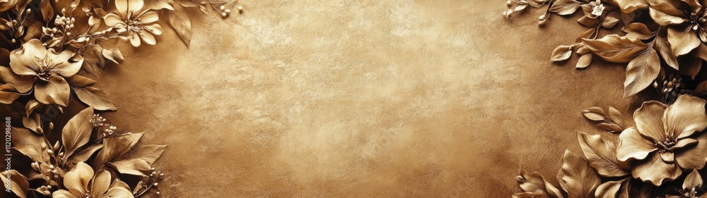 Golden floral frame on brown textured background. Golden floral frame on brown textured background.