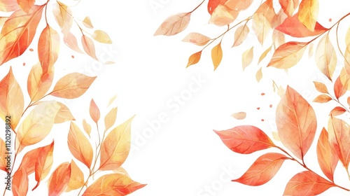 A watercolor illustration of autumn leaves on a white background