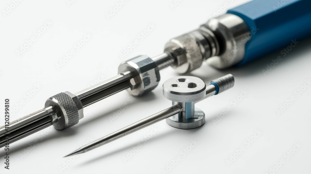 Precision metal instruments, possibly surgical. Precision metal instruments, possibly surgical.