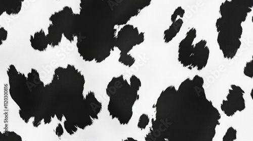 Seamless cowhide pattern. Black and white spots on textile surface.