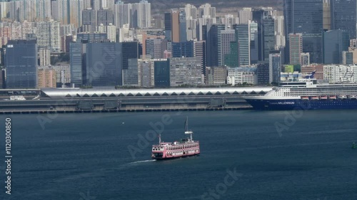 Boat at the sea in Victoria Harbour in Hong Kong, China