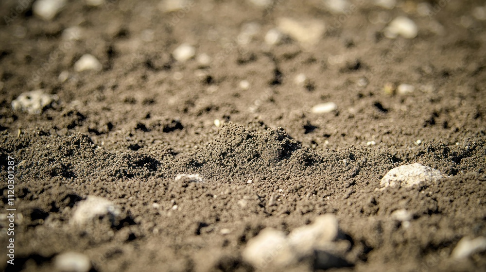 Close-up of Dark Brown Soil Texture with Small Stones Close-up of Dark Brown Soil Texture with Small Stones