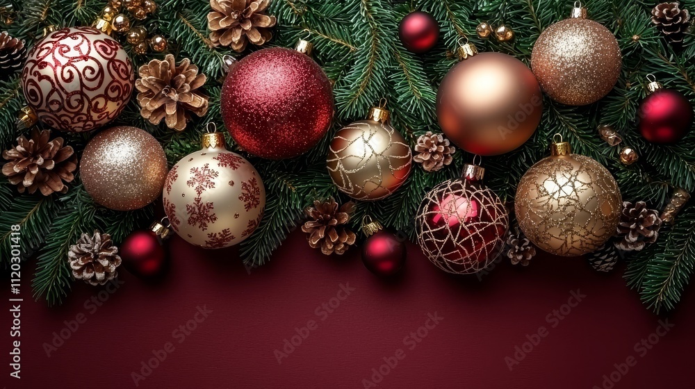A bunch of christmas ornaments on a red background A bunch of christmas ornaments on a red background