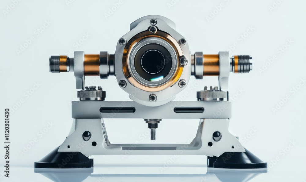 Precision instrument, metallic, lens, mounted, base. Precision instrument, metallic, lens, mounted, base.