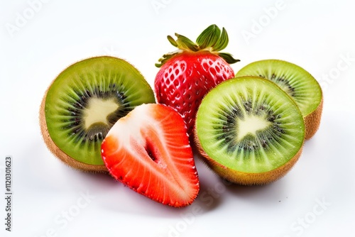 strawberry and kiwi on white a mix of sliced strawberries and ki