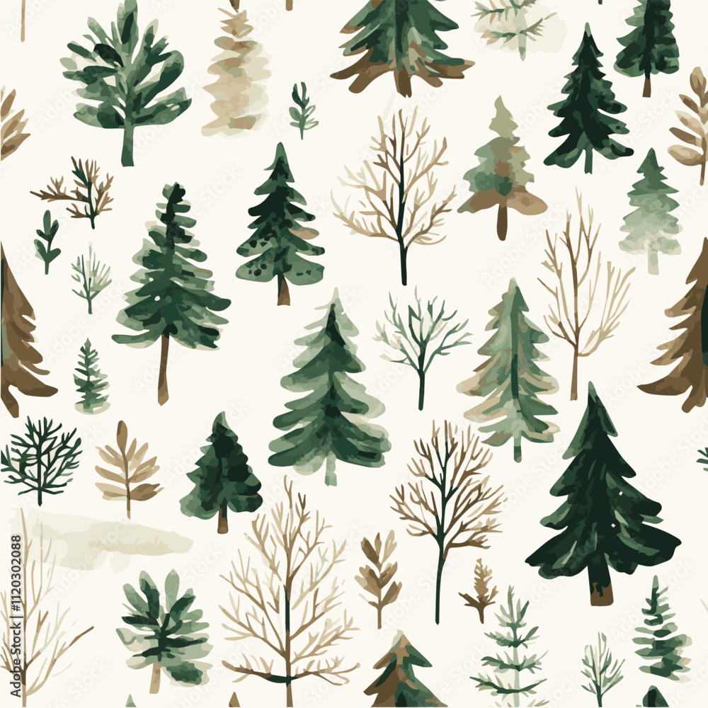Obraz premium Vector seamless pattern of Christmas Watercolor Winter Forest